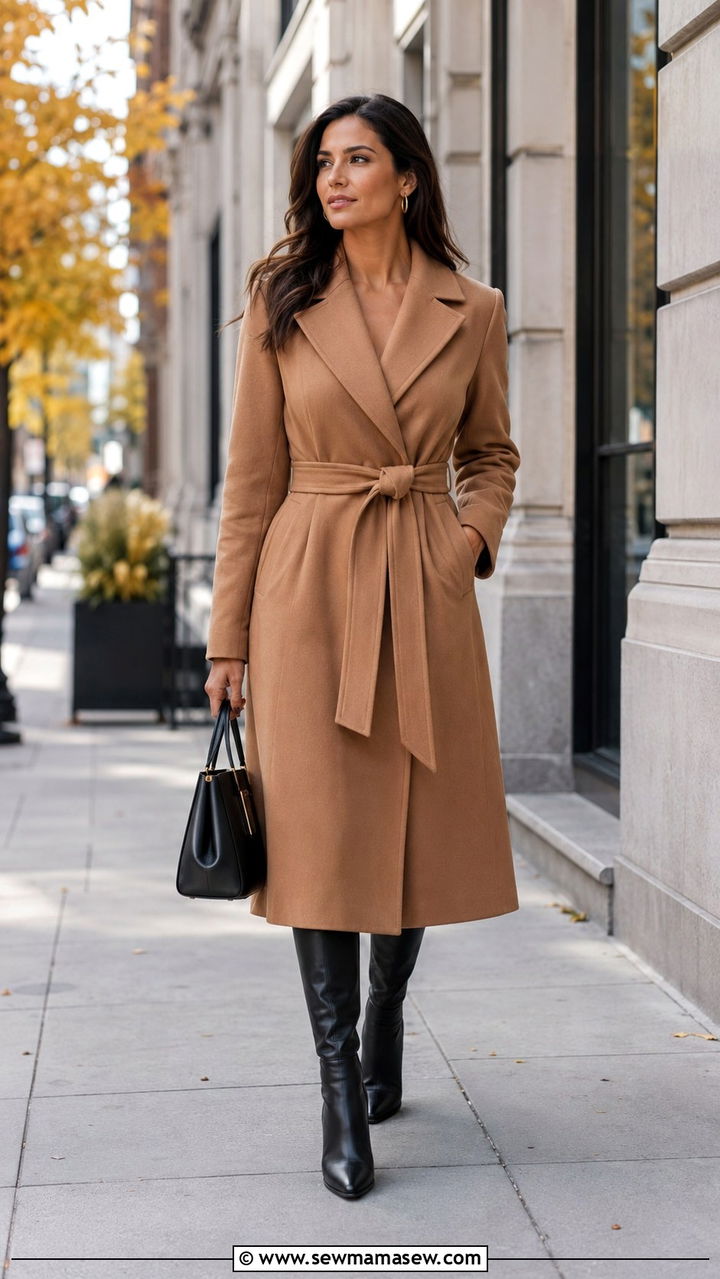 Belted Coat Dress With Knee High Boots - 30 classy outfits for pear shaped body