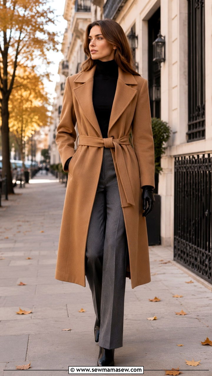 Belted Coat Over Tailored Trousers - 30 classy outfits for tall women