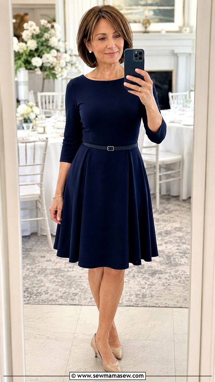 Belted Fit and Flare Dress With Kitten Heels - 30 Petite outfits for women over 50