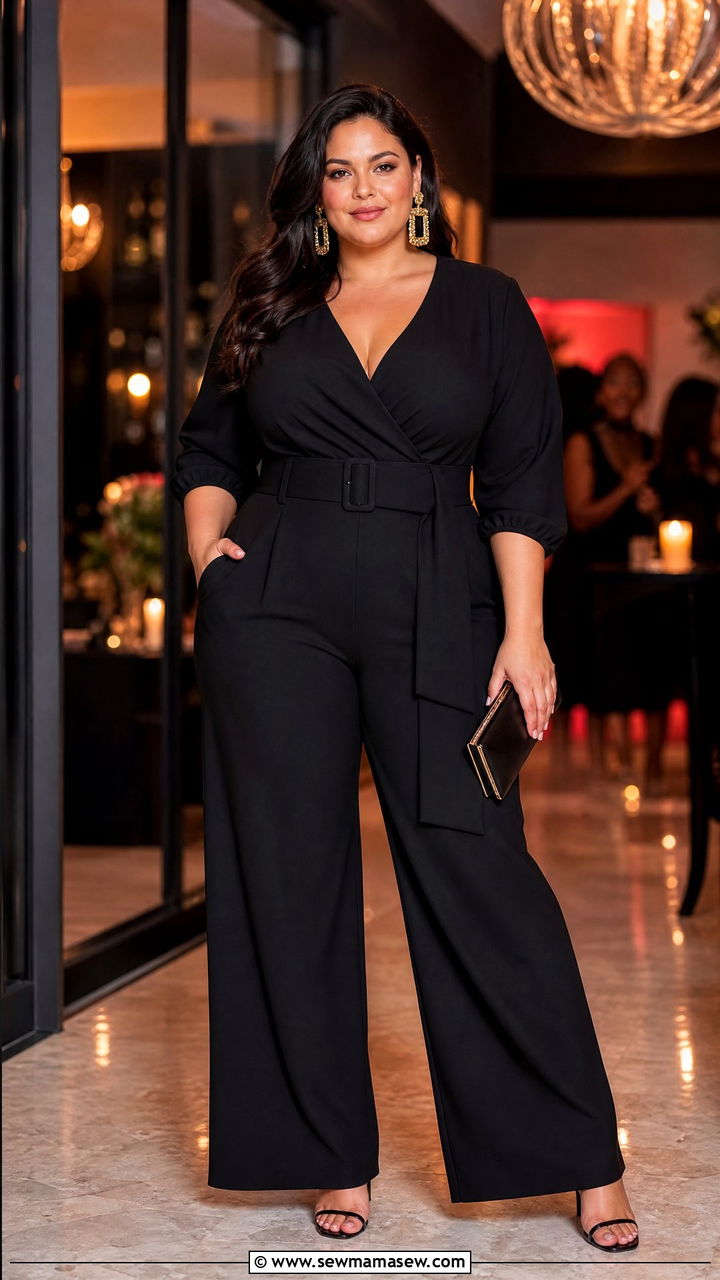 Belted Jumpsuit With Heeled Sandals - 30 curvy outfit ideas for women