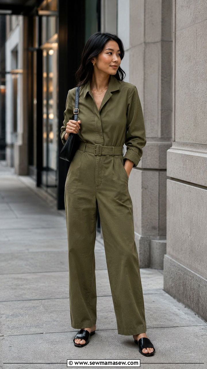 Belted Jumpsuit With Patent Leather Slides - 25 Petite outfit ideas from Banana Republic