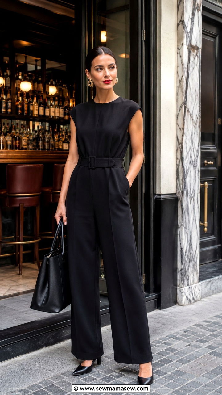 Belted Jumpsuit With Structured Tote And Pointed Toe Heels - 20 Antwerp outfit ideas