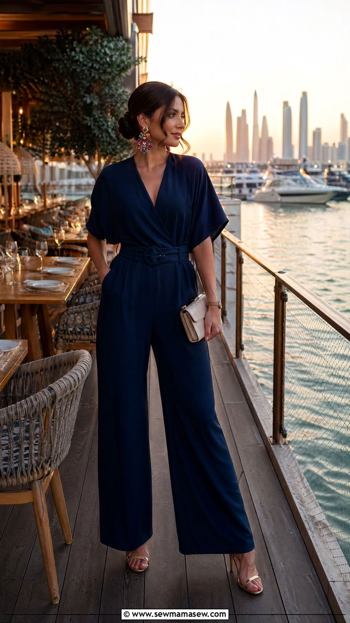 Belted Jumpsuit with Statement Earrings Dubai - 35 Dubai outfit ideas