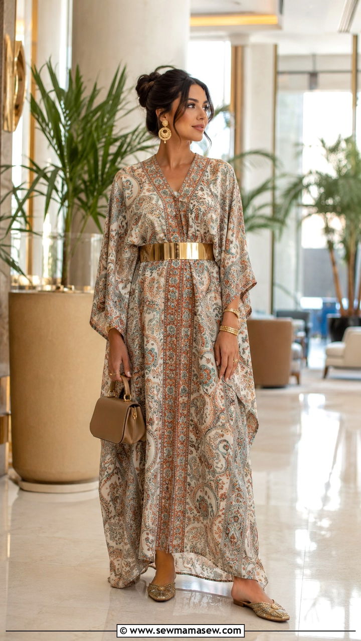Belted Kaftan With Statement Earrings Dubai Outfit - 20 Modest outfit ideas for Dubai