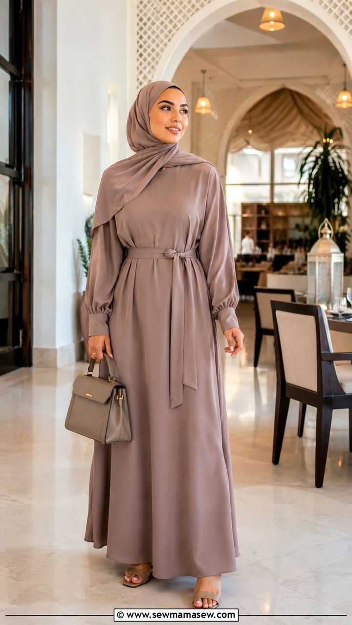 Belted Maxi Dress With Structured Bag - 30 Ramadan outfit ideas modest