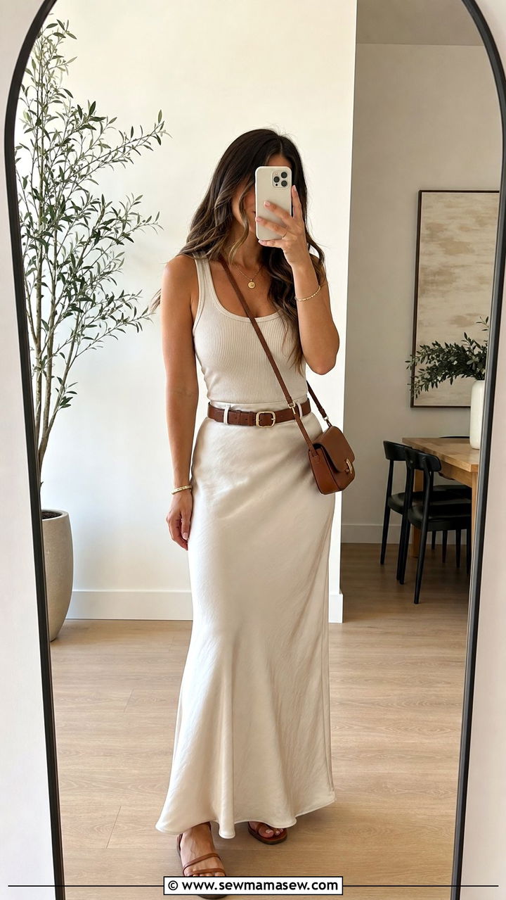 Belted Maxi Skirt with a Tank Top - 25 Spring outfits with belts