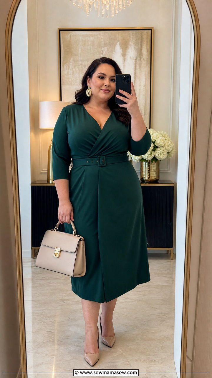 Belted Midi Dress For Plus Size Wedding Guest - 30 Midi dress for wedding guest outfit ideas