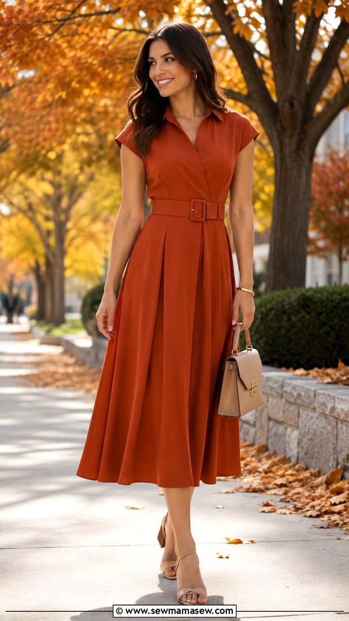 Belted Midi Dress Wedding Guest Outfit - 25 wedding guest outfits for women with wide hips