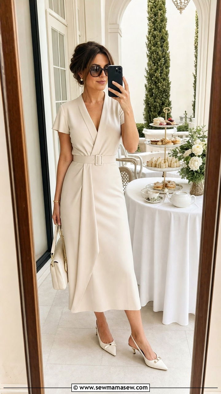 Belted Midi Dress With Kitten Heel Slingbacks - 25 classy outfits for hourglass body