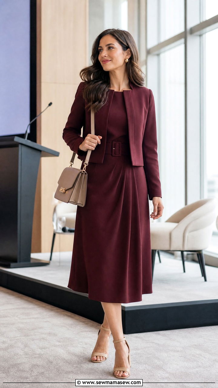 Belted Midi Dress with Block Heels - 25 Keynote speaker outfit ideas