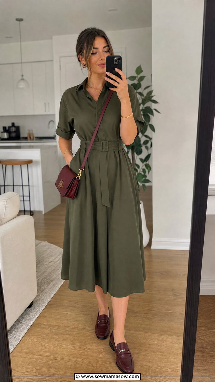 Belted Midi Dress with Loafers Interview Outfit - 30 cute job interview outfits