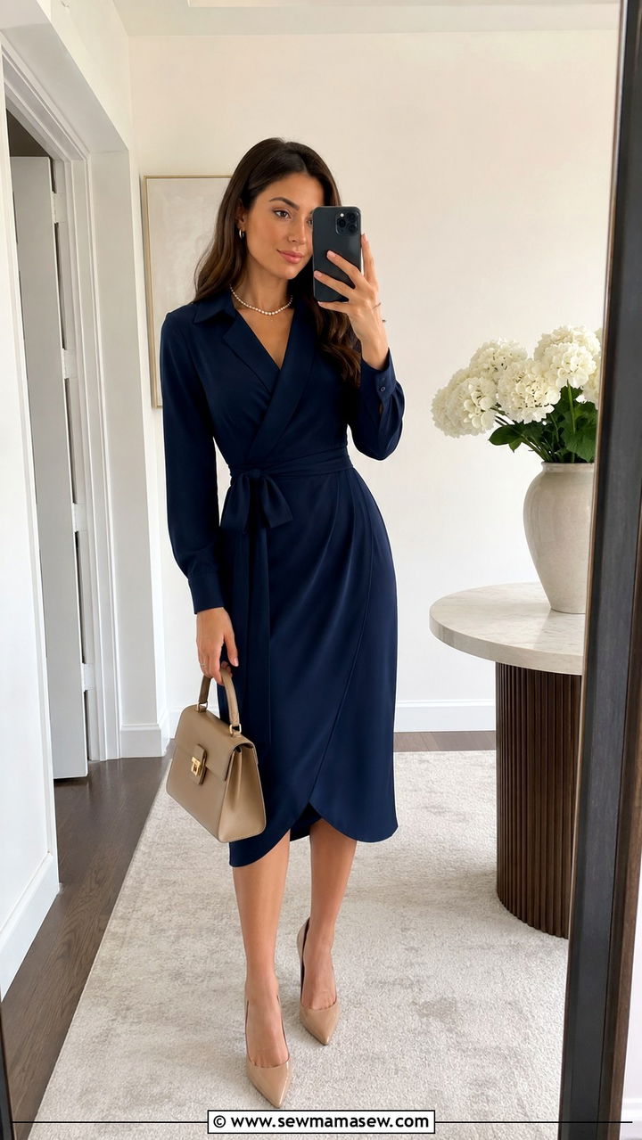 Belted Midi Dress with Pointed Heels - 25 Rich aunt outfit ideas