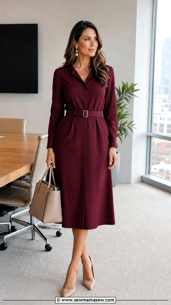 Belted Midi Dress with Pointed Pumps - 40 classy business casual outfits