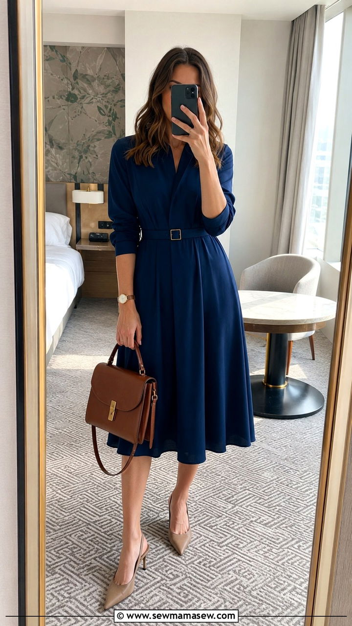 Belted Midi Dress with Slingback Heels - 25 Panel discussion outfit ideas