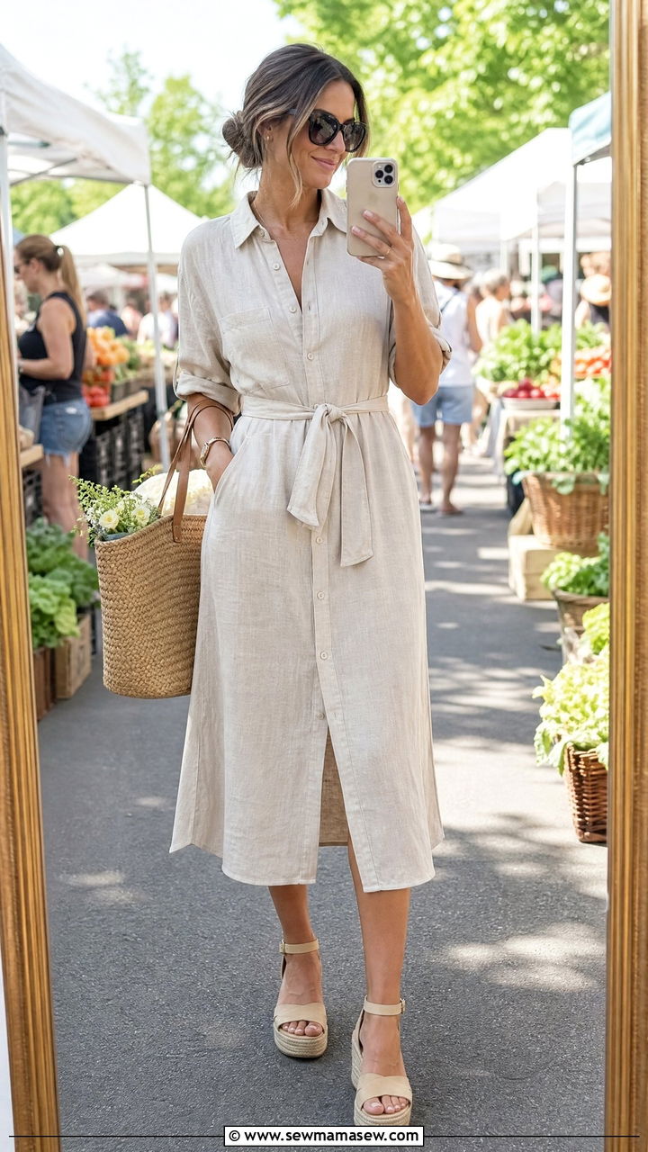 Belted Midi Shirt Dress With Espadrilles - 25 Outfit ideas to create hourglass