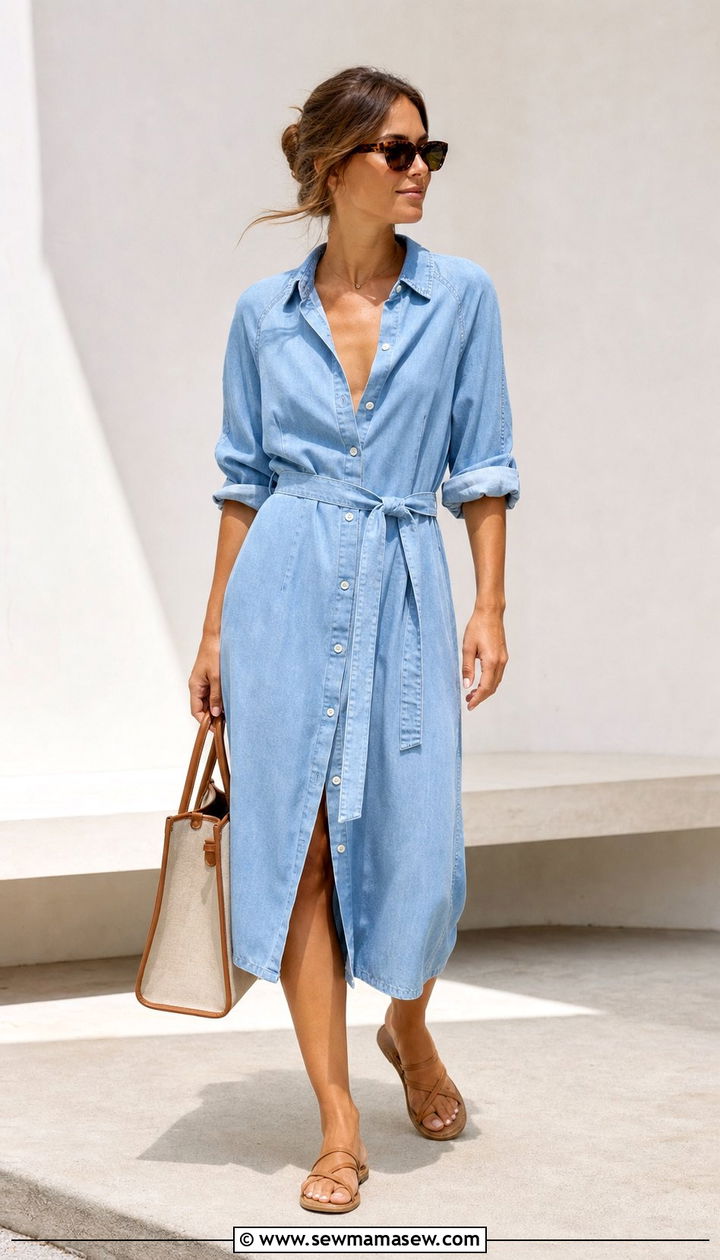 Belted Midi Shirtdress - 25 summer outfits for long torso women