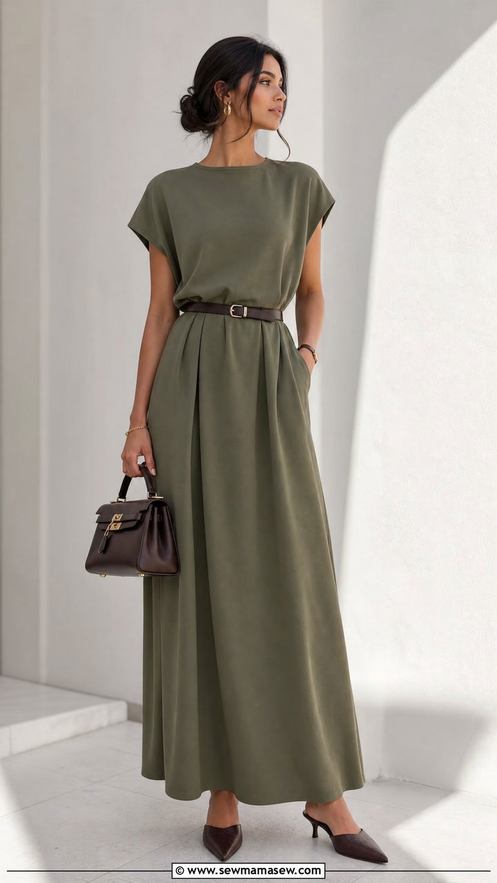Belted Monochrome Maxi Dress - 30 Modest outfit ideas with maxi dress