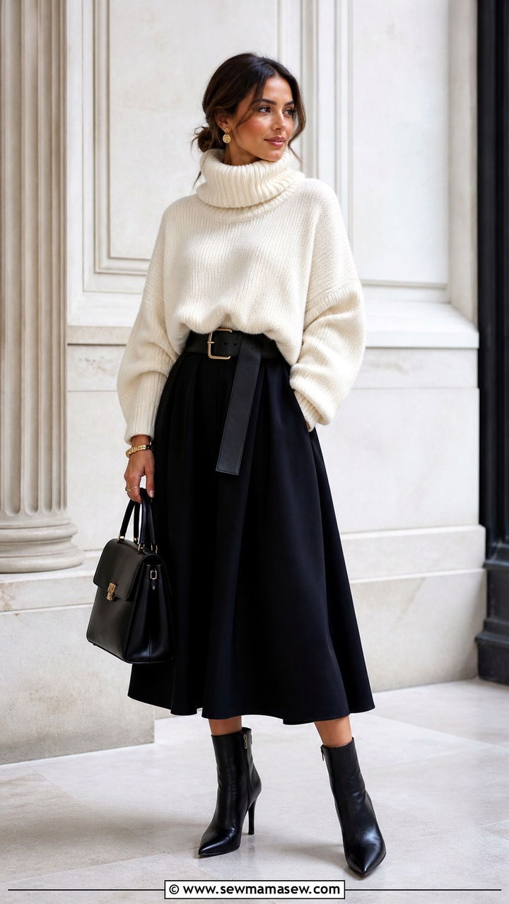 Belted Oversized Turtleneck - 40 Oversized turtleneck outfit ideas