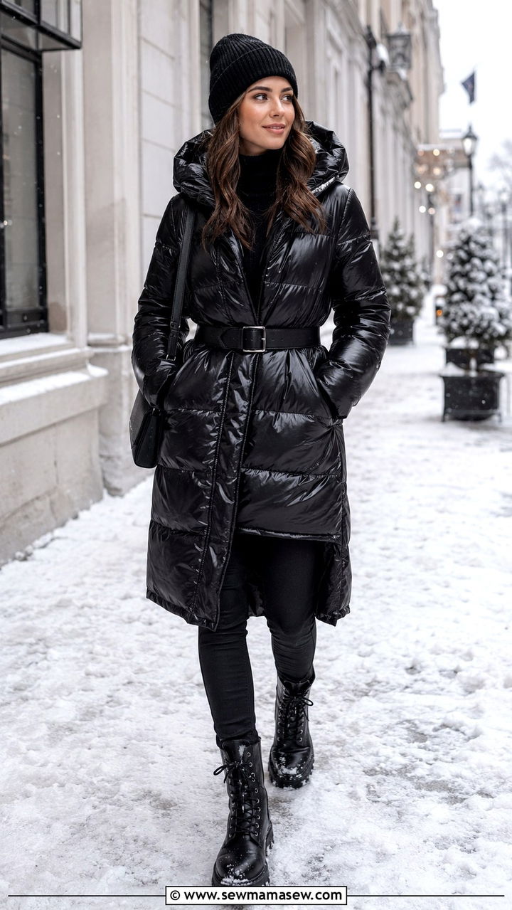 Belted Puffer Coat And Combat Boots - 25 7 day travel capsule outfits