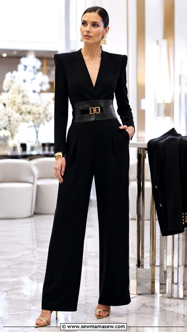 Belted Sculpted Shoulder Coat With Knee High Boots - 20 Glamoratti outfit ideas sculpted shoulders