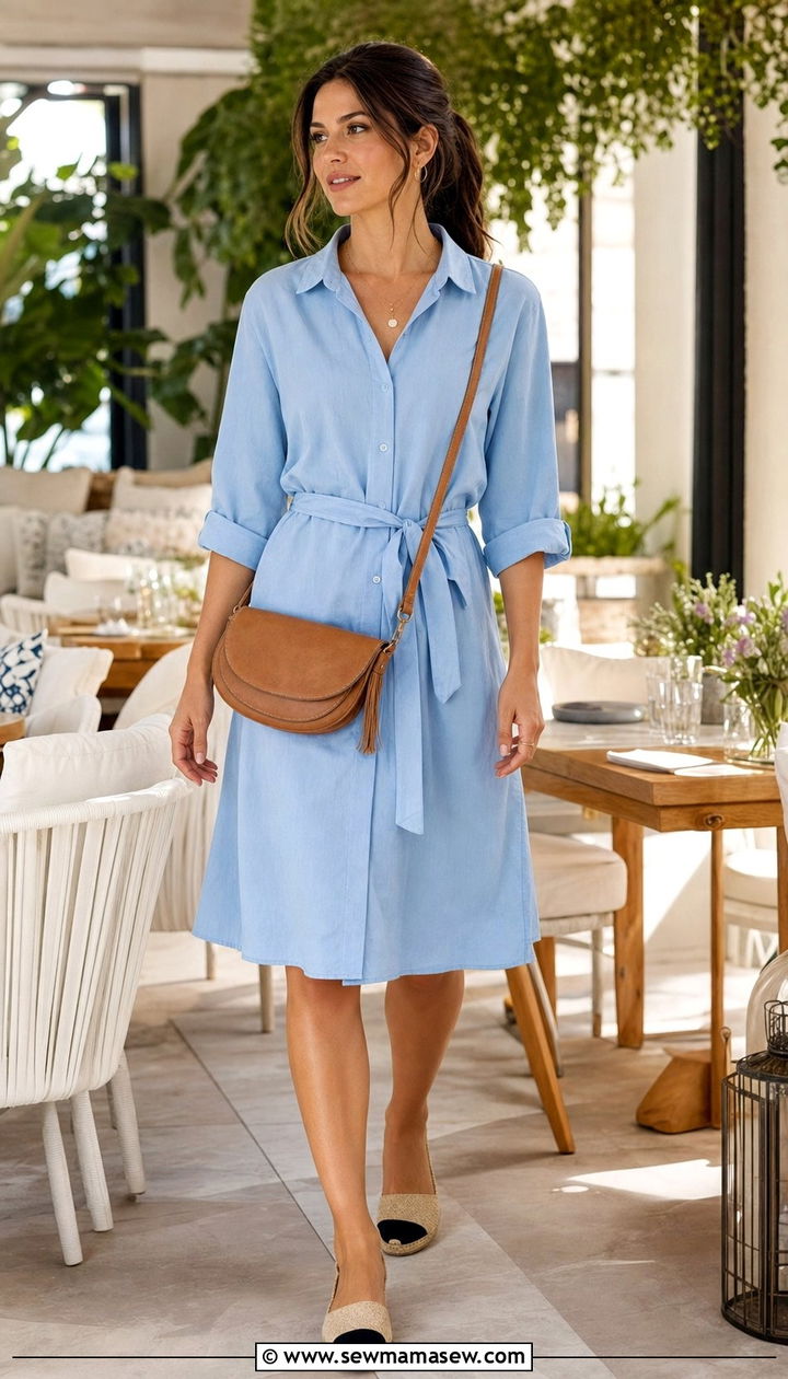 Belted Shirt Dress For Inverted Triangle - 25 summer outfits for inverted triangle body
