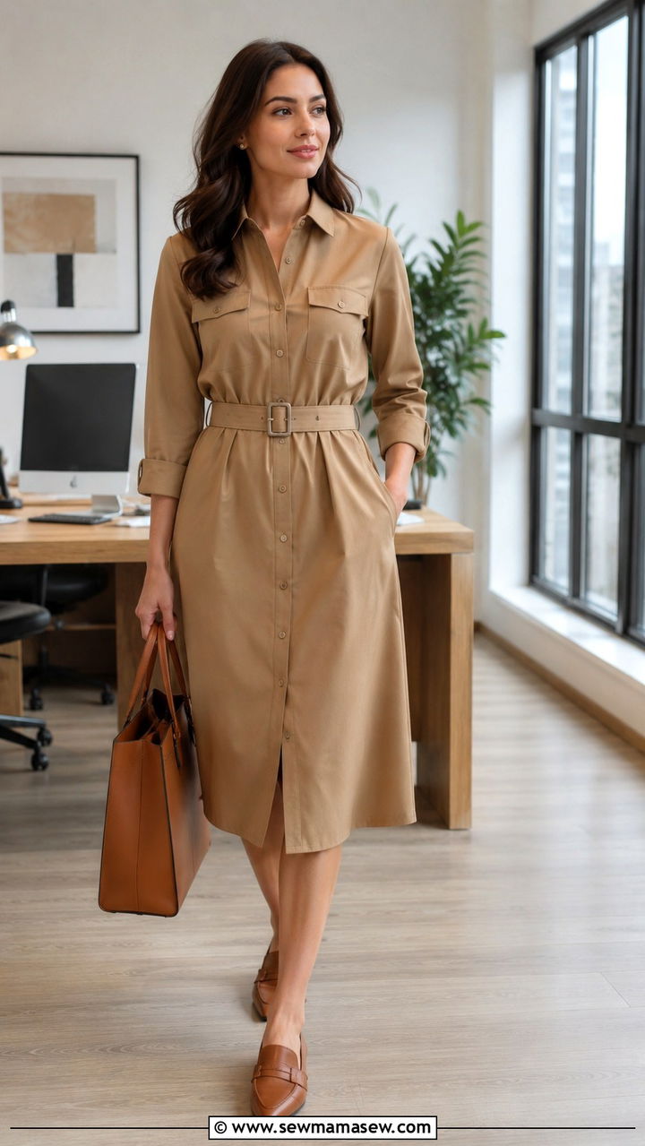 Belted Shirt Dress For Work - 30 shirt dress outfit ideas