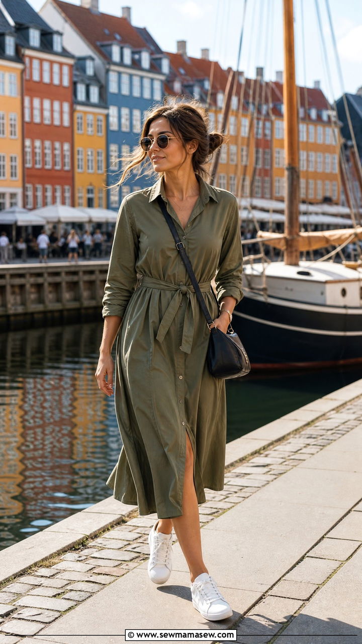 Belted Shirt Dress Travel Outfit - 30 Europe travel outfits ideas