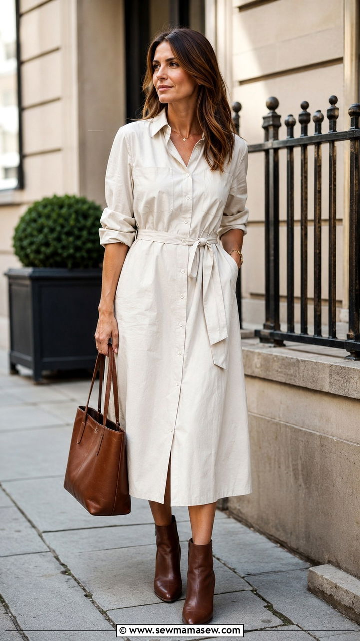 Belted Shirt Dress With Ankle Boots - 25 Outfit ideas to create hourglass