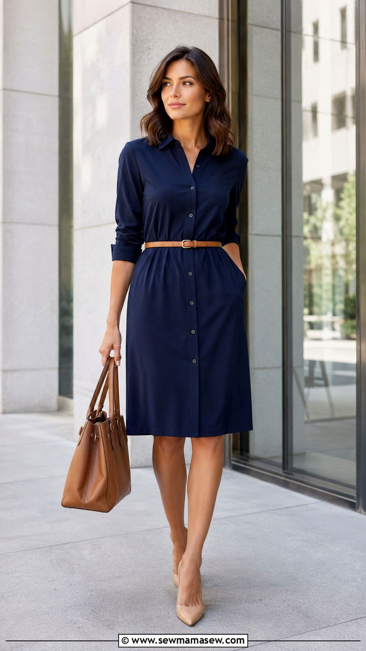 Belted Shirt Dress With Heels For Office - 30 shirt dress outfit ideas for women