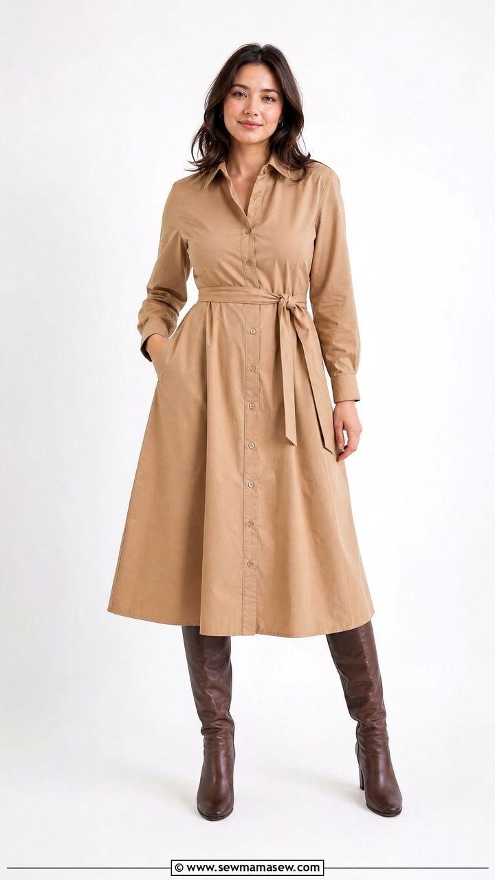 Belted Shirt Dress With Knee Boots Outfit For Short Torso - 25 Outfits for short torso women