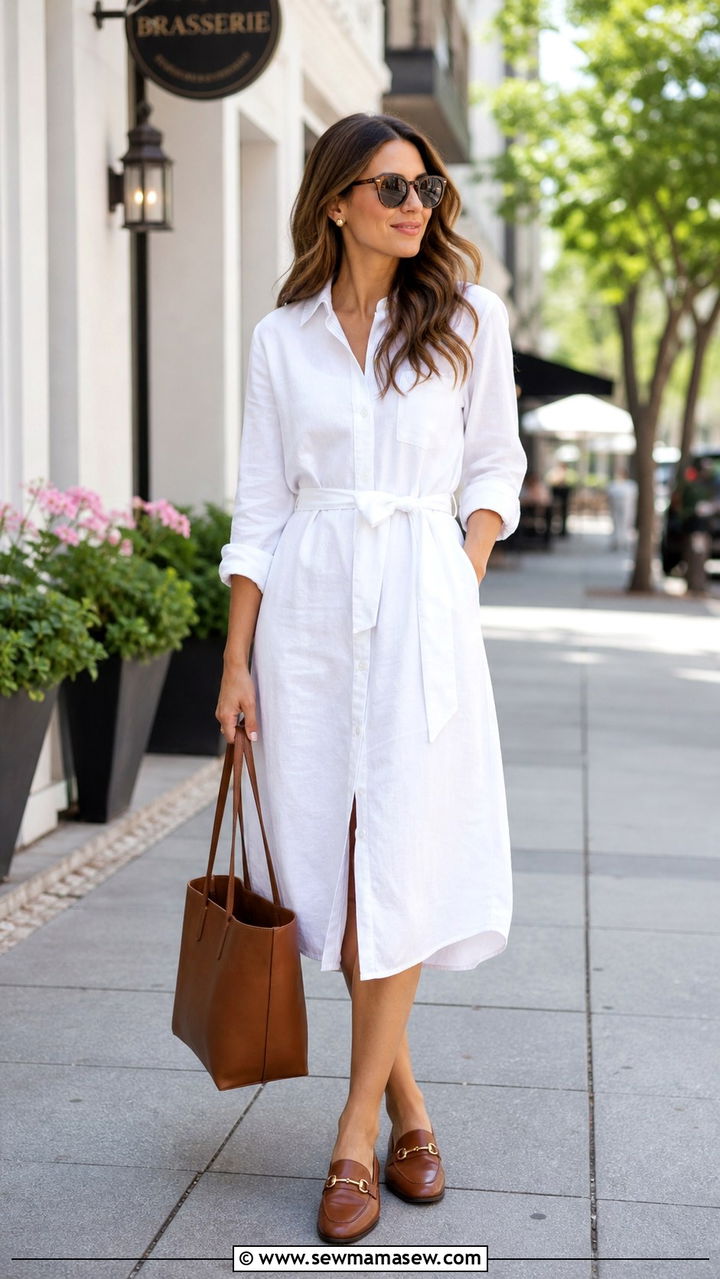 Belted Shirt Dress With Loafers - 40 Mother's Day outfit ideas