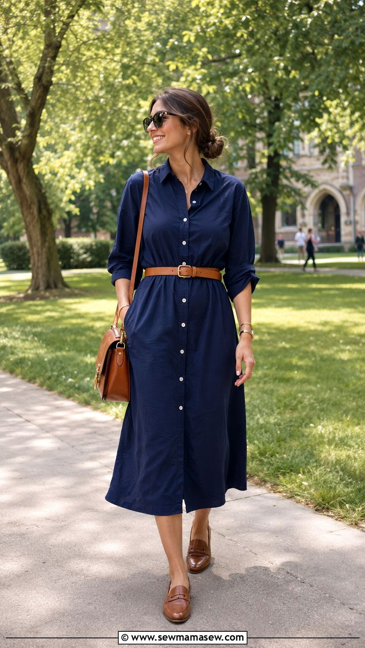 Belted Shirt Dress With Loafers Outfit - 25 PhD student outfit ideas