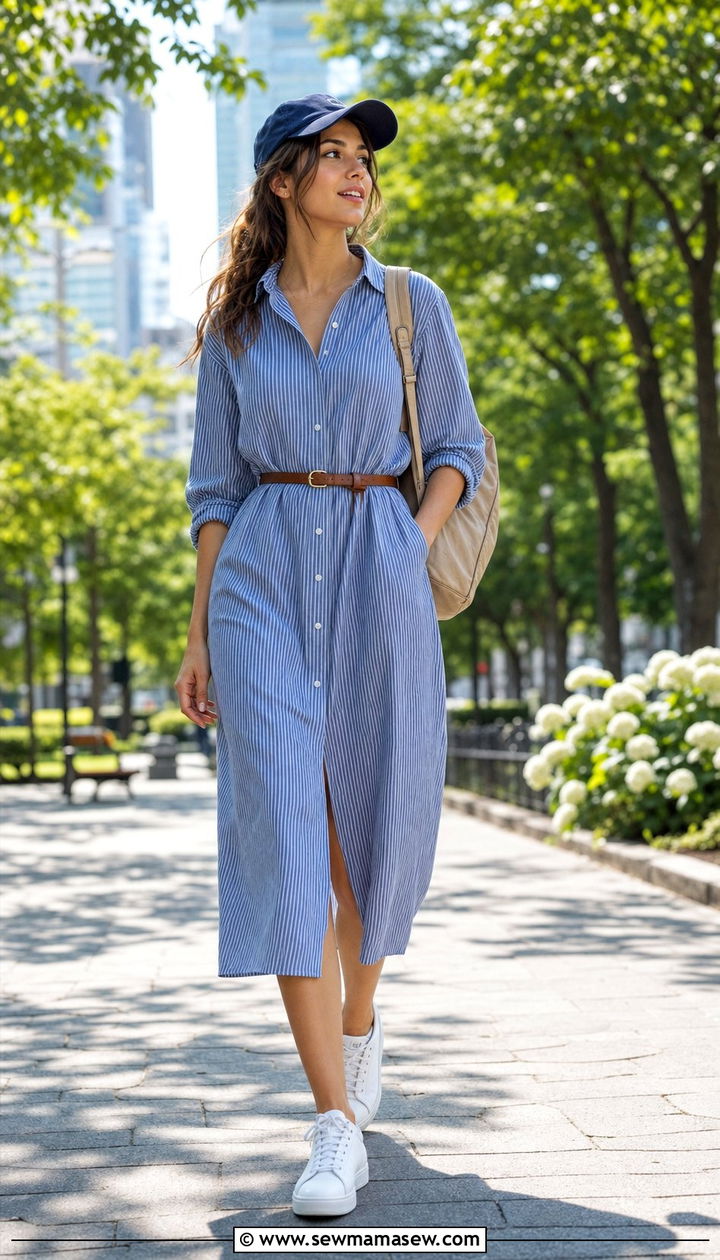 Belted Shirt Dress With White Sneakers Summer Outfit - 25 Summer outfits with belts