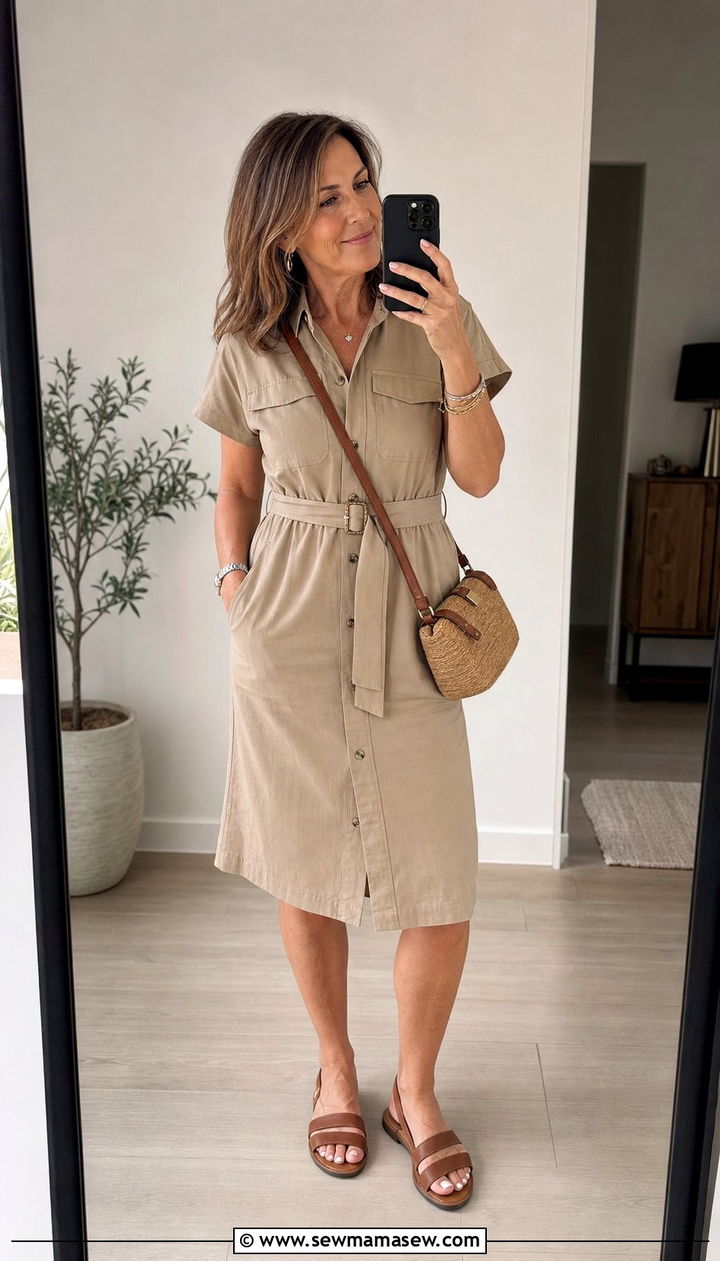 Belted Shirt Dress for Work - 35 Business casual outfits for women over 40