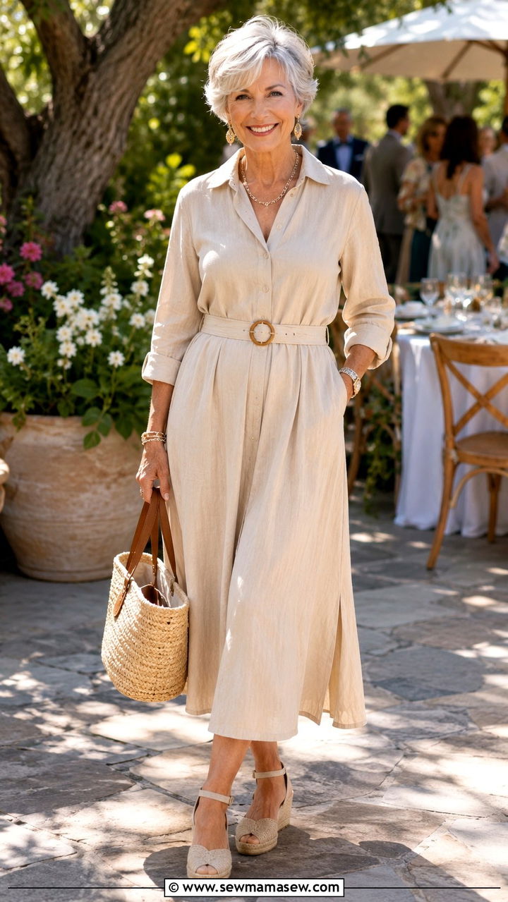 Belted Shirt Dress with Espadrilles - 30 Graduation outfits for women over 60
