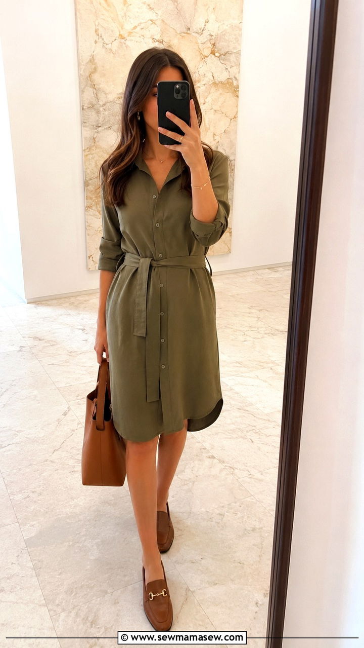 Belted Shirt Dress with Loafers - 30 Micro wedding guest outfits