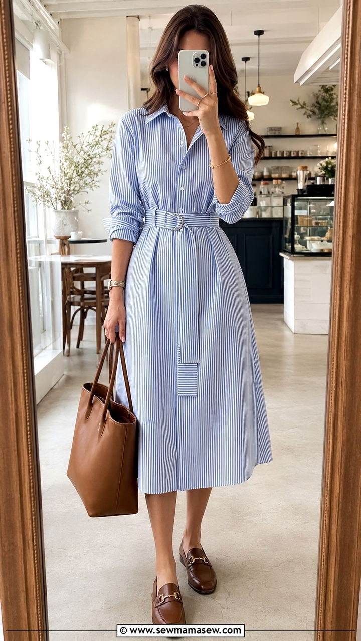 Belted Shirt Dress with Loafers Outfit - 25 Outfit ideas for hourglass figure 2026