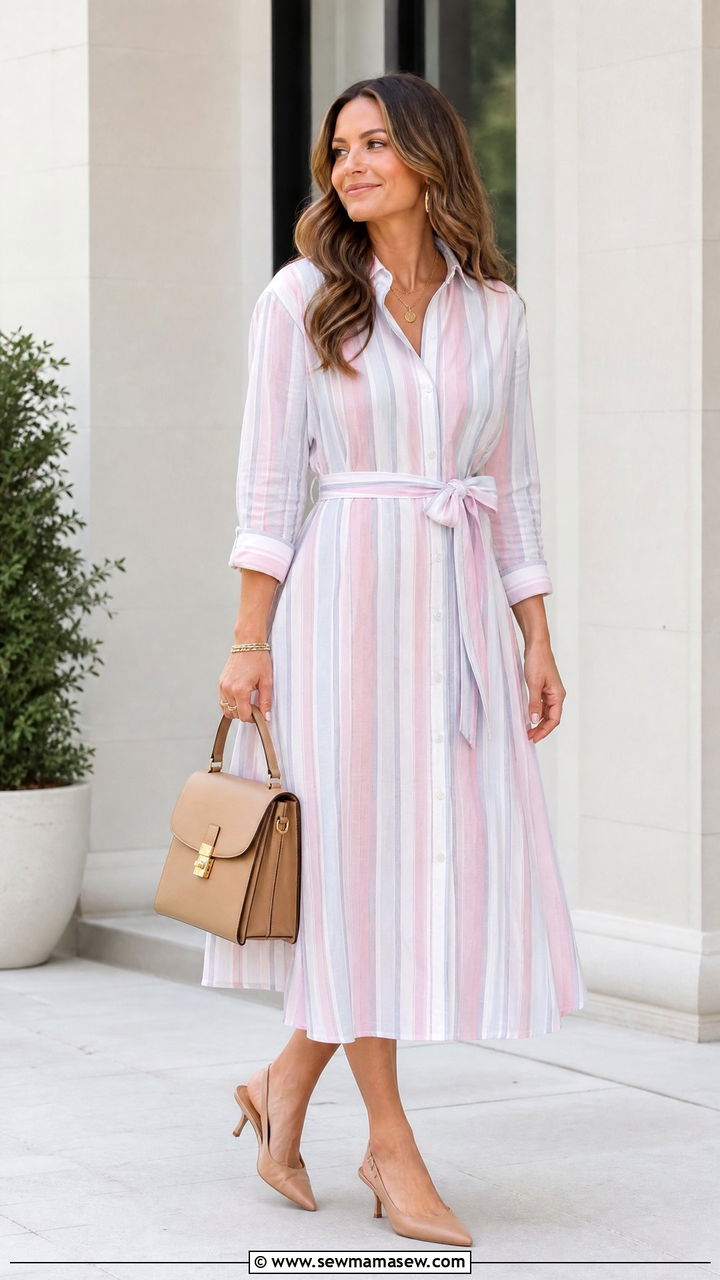 Belted Shirtdress For Bridal Shower Party - 30 classy bridal shower outfit ideas