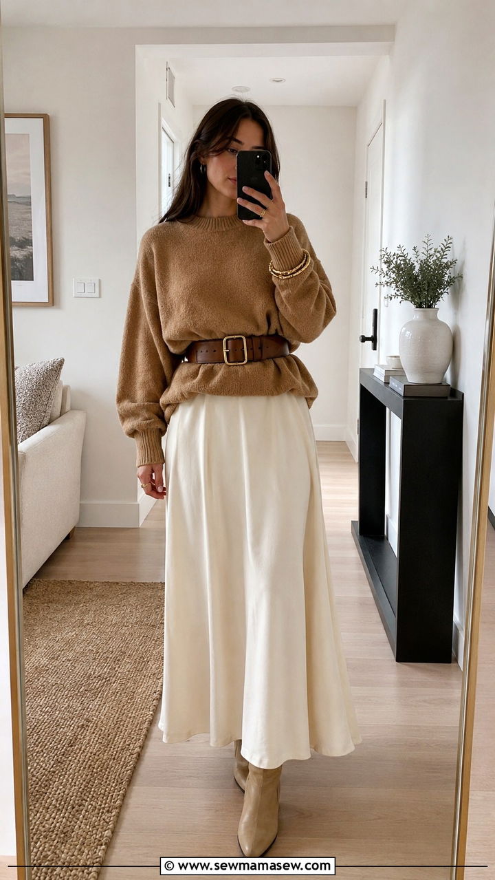 Belted Sweater And Maxi Skirt - 30 Maxi skirt outfit ideas with a sweater
