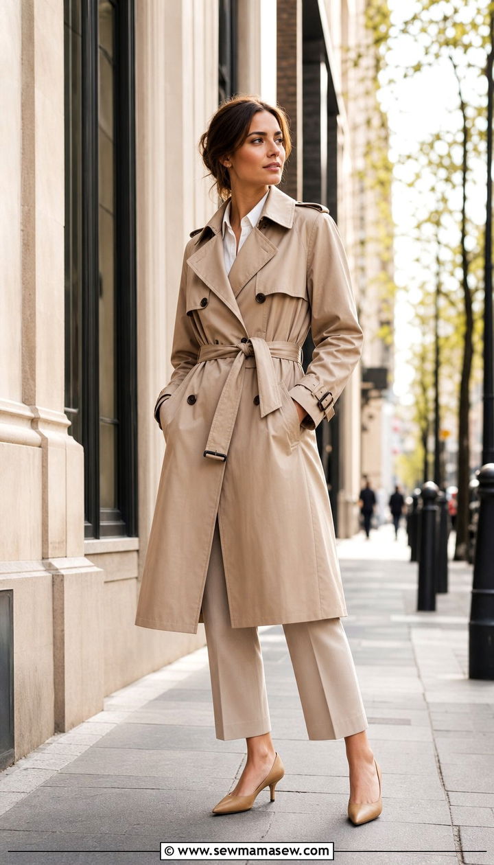 Belted Trench Coat With Cropped Trousers - 25 classy outfits for women with tummy