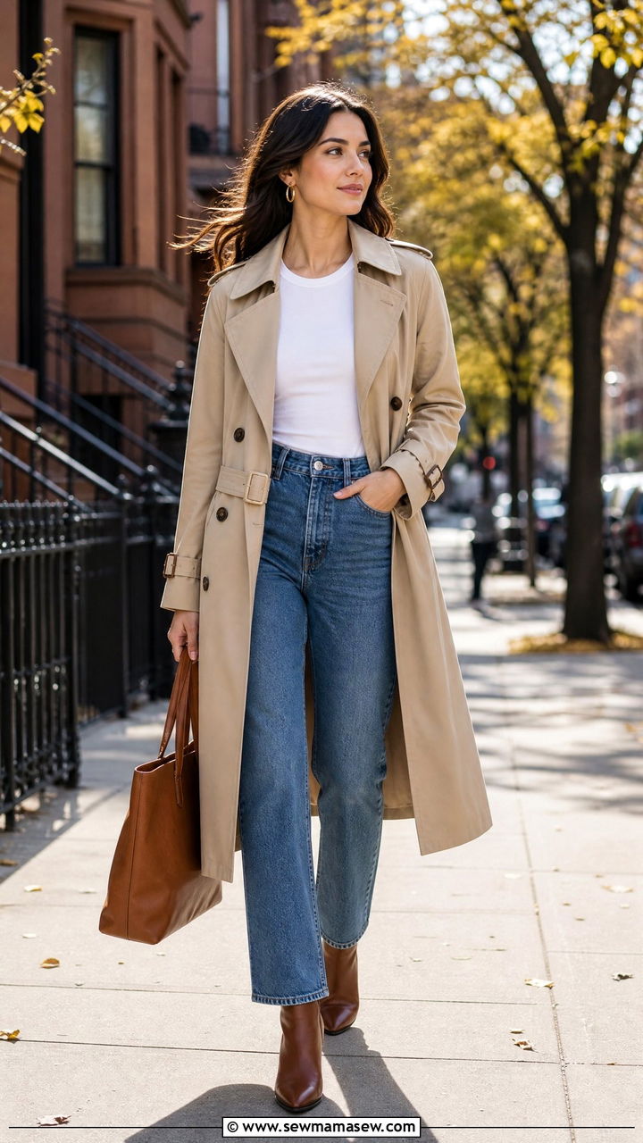 Belted Trench Coat With Jeans Outfit - 25 casual outfits for hourglass body