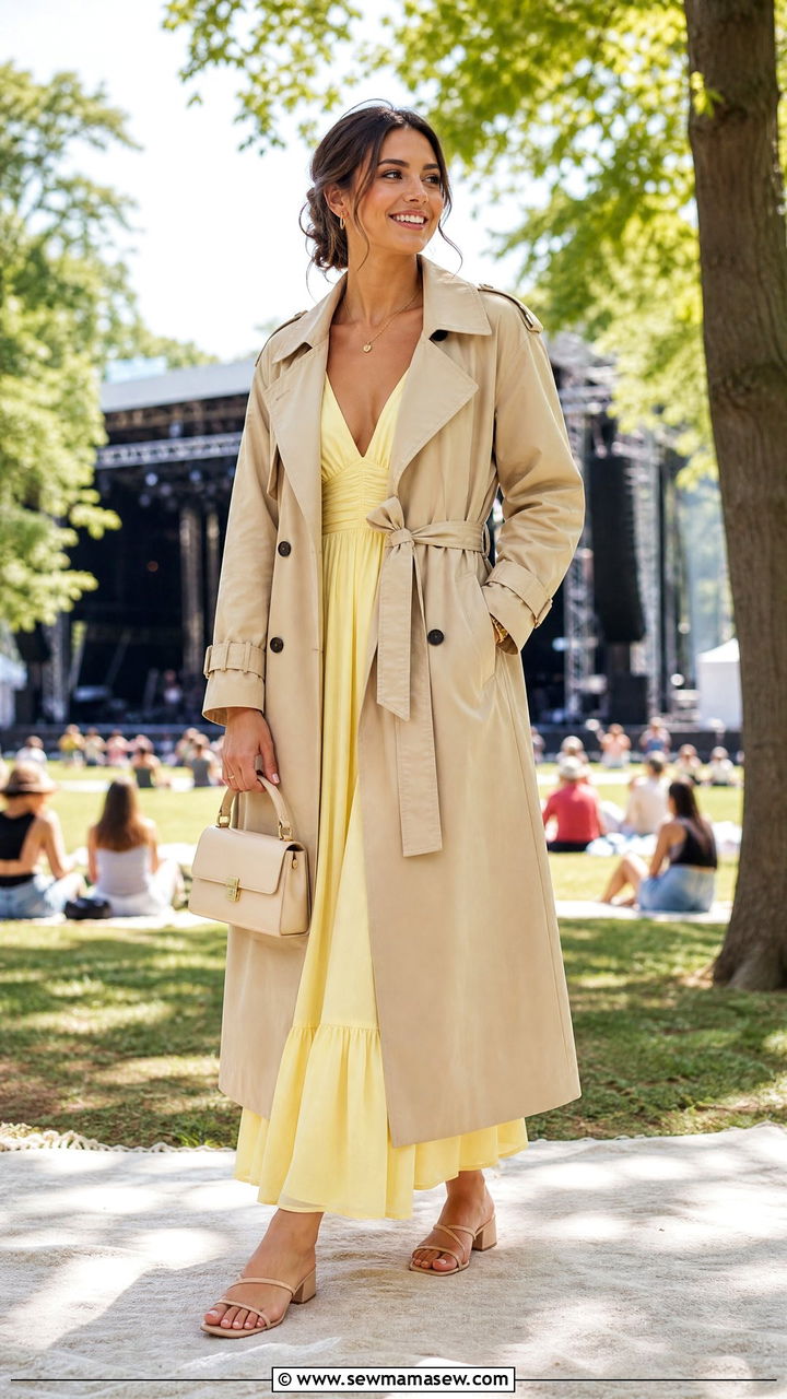 Belted Trench Coat With Maxi Dress Outfit - 30 Summer outfits with trench coat