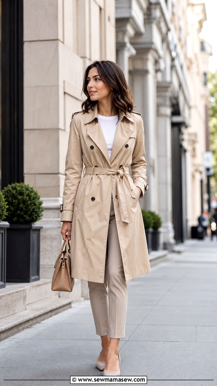 Belted Trench Coat With Slim Ankle Pants - 30 Petite outfit ideas to create a longer silhouette