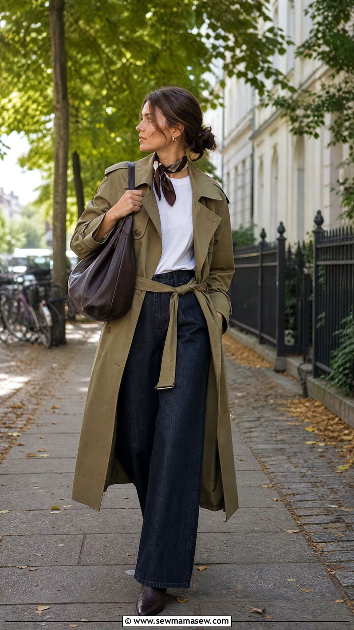 Belted Trench Coat With Wide Leg Denim Outfit - 25 classy Copenhagen outfits