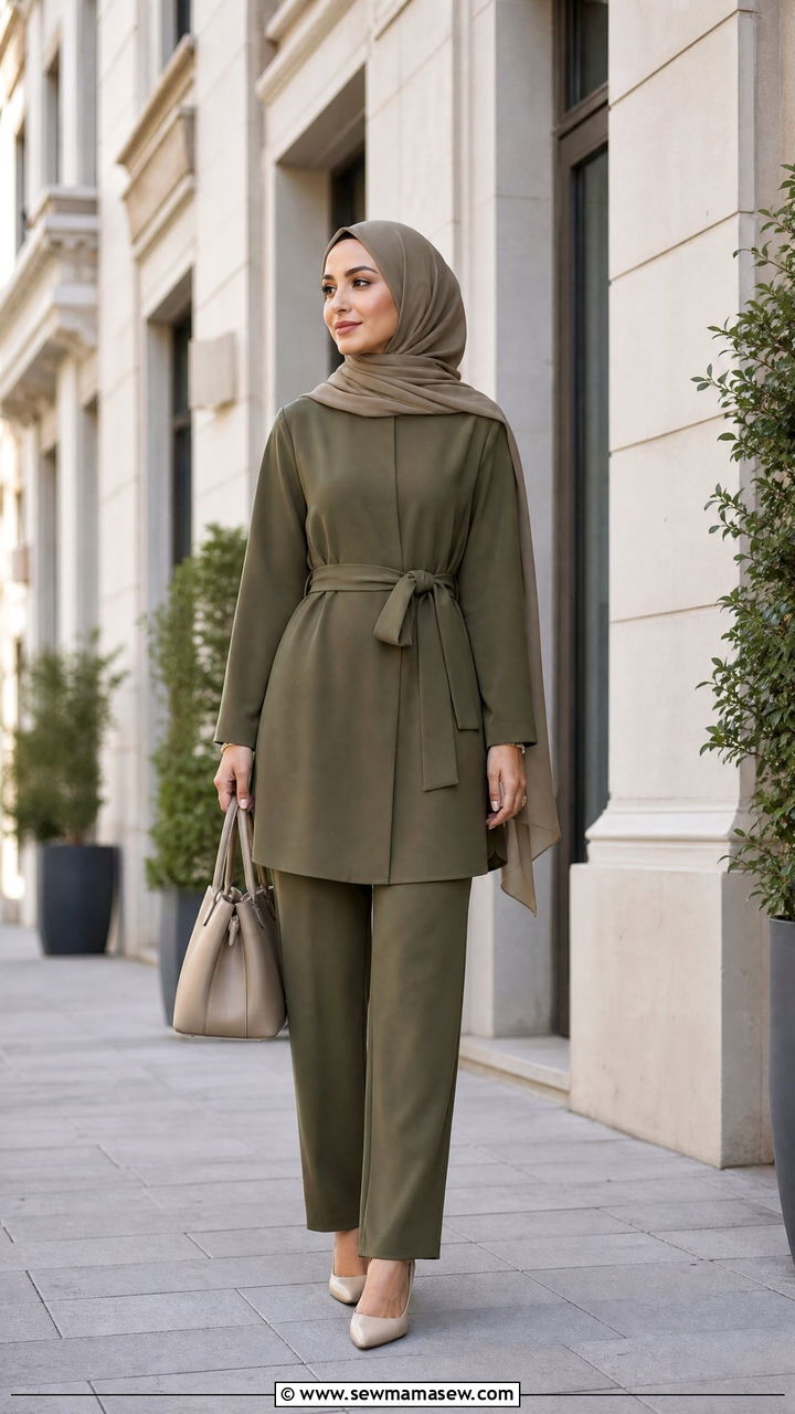 Belted Tunic and Straight Leg Trousers - 25 Matching set outfit ideas modest