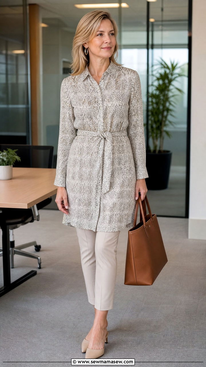 Belted Tunic with Ankle Pants Over 50 - 30 Chic outfit ideas for women over 50