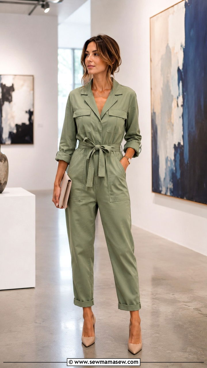 Belted Utility Jumpsuit with Pointed Toe Heels - 25 Outfit ideas for rectangle body 2026