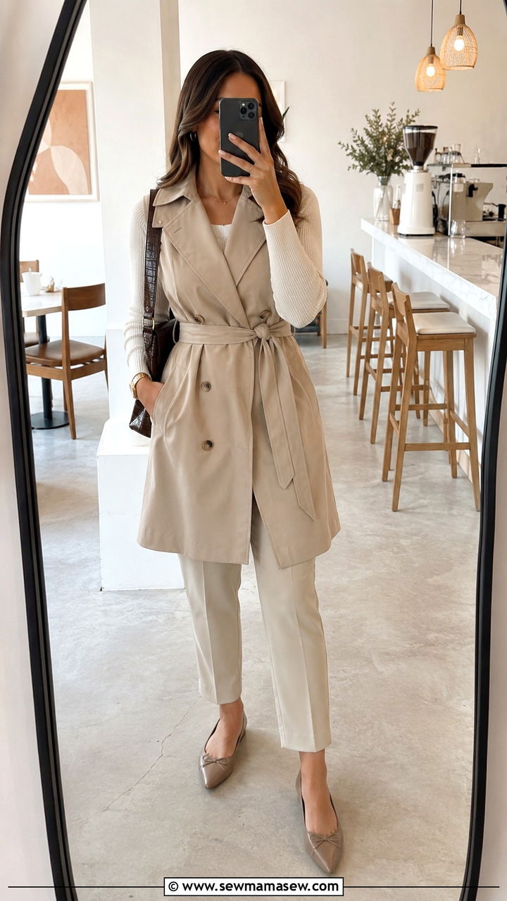 Belted Waist Coat with Slim Ankle Pants - 25 Outfit ideas for size 10 hourglass