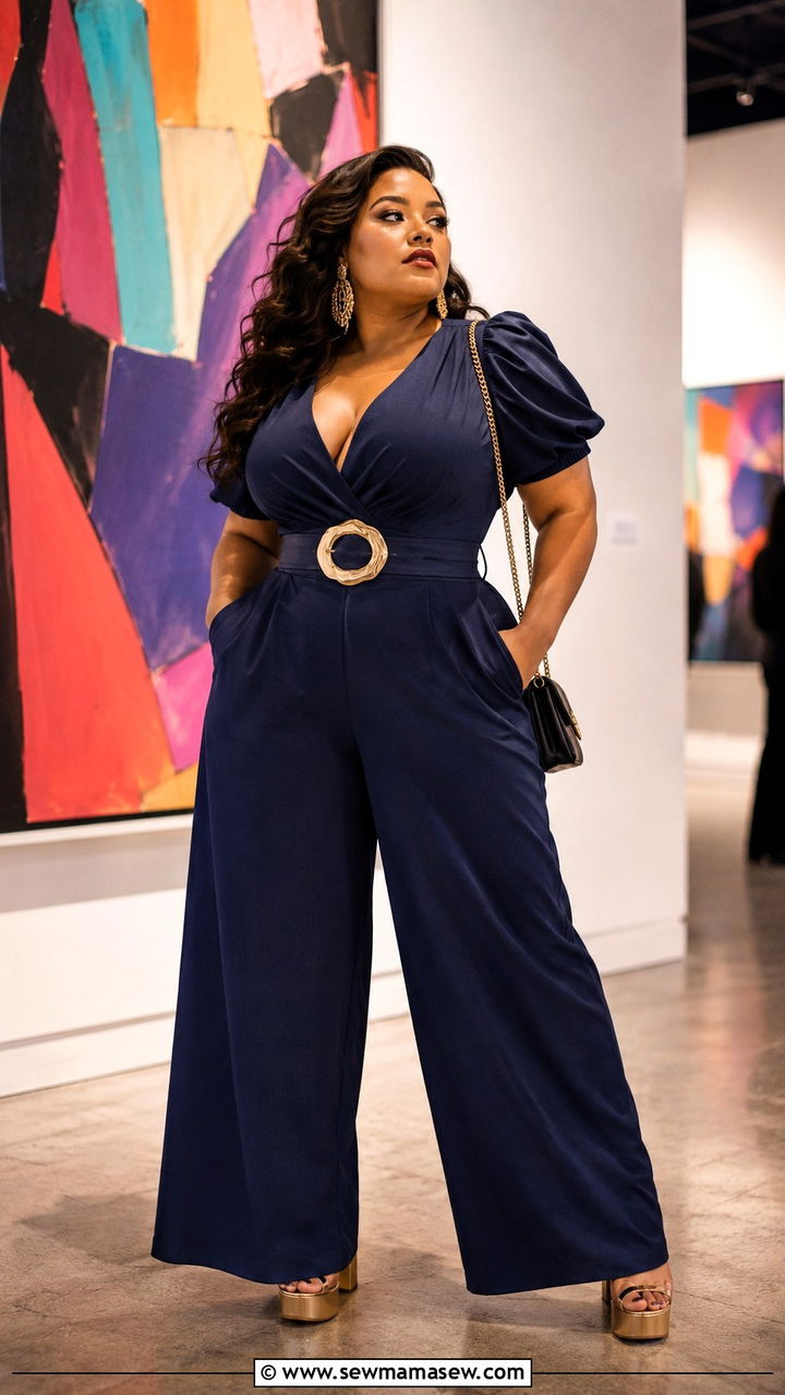 Belted Wide Leg Jumpsuit Outfit With Platform Heels - 25 Outfits to emphasize curves