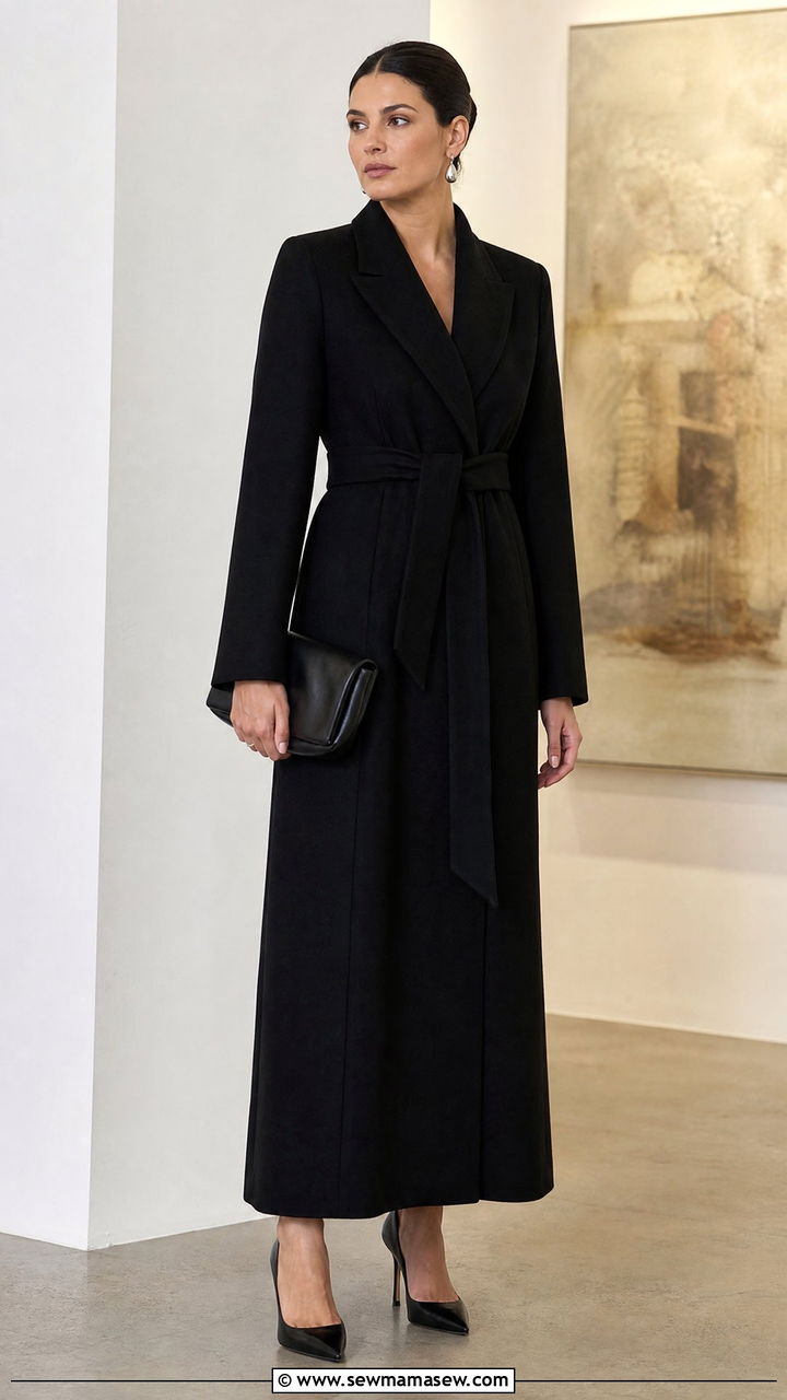 Belted Wool Coat Styled As A Minimal Dress With Heels - 25 Quiet luxury outfit ideas The Row style